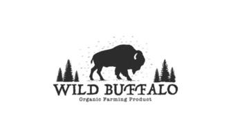 wild buffel vintage logo-ontwerp. bizon stier buffalo angus silhouet vintage retro logo, buffalo fokkers vectorillustratie. vector