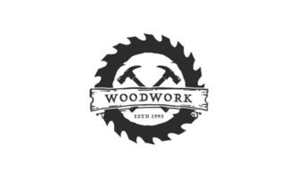 houtwerk logo ontwerpsjabloon. creatieve badge voor houtbewerkingsbedrijf. vector
