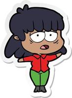 sticker van een cartoon vermoeide vrouw vector