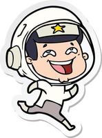 sticker van een cartoon lachende astronaut vector