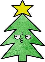 retro grunge textuur cartoon kerstboom vector