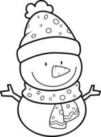 kerst kleurboek of pagina. kerst sneeuwpop zwart-wit vectorillustratie vector