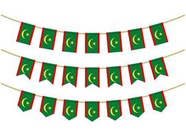 Mauritanië vlag op de touwen op witte achtergrond. set patriottische bunting vlaggen. gorsversiering van de vlag van Mauritanië vector