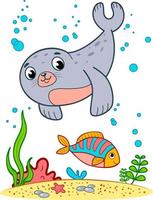 schattige zeehond onderwater cartoon. zegel clipart vector