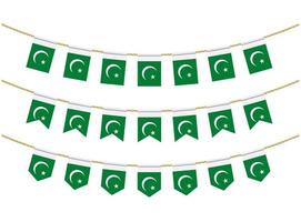 vlag van pakistan aan de touwen op witte achtergrond. set patriottische bunting vlaggen. gors decoratie van pakistaanse vlag vector