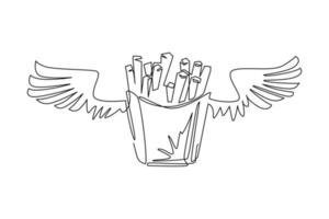 enkele lijntekening frietjes in papieren doos met vleugels, geïsoleerd. plat ontwerp logo symbool. Franse frietjes fastfood in rood pakket. moderne doorlopende lijn tekenen ontwerp grafische vectorillustratie vector