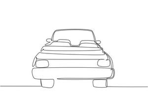 enkele lijntekening vintage cabrio sportwagen logo icoon. overzichtssymbool van auto- en auto-ontwerp voor verzamelaars. klassiek motorvoertuig. doorlopende lijn tekenen ontwerp grafische vectorillustratie vector