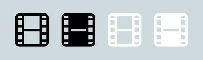 filmpictogram in zwarte en witte kleuren. filmstrip symbool voor multimedia-interface. vector