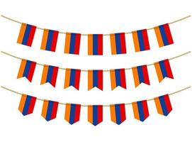 Armenië vlag op de touwen op witte achtergrond. set patriottische bunting vlaggen. gorsversiering van de vlag van Armenië vector