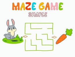 eenvoudig doolhof puzzelspel voor kinderen. kleur eenvoudig doolhof of labyrintspel met konijn. vector