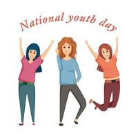 vrolijke meisjes die nationale jeugddag vieren. cartoon vectorillustratie. vector