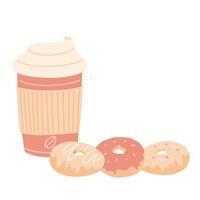 koffie afhaalmaaltijden beker. donuts. vectorillustratie. vector