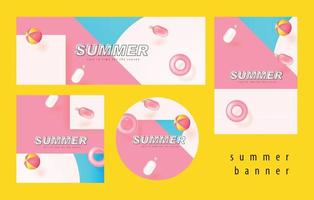 set zomer poster spandoek sjabloon pool party met abstracte achtergrond vector