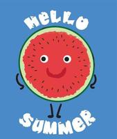citaten op een zomerse achtergrond van watermeloen. hallo zomer belettering en watermeloen. vector