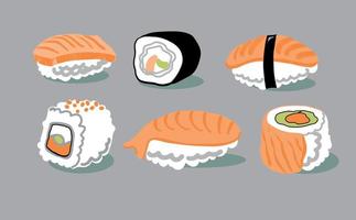 kleur sushi en broodjes icon set. vector illustratie