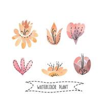 set handbeschilderd aquarel vector bloemen en buds.design element voor zomer bruiloft, lente felicitatie kaart. perfecte bloemenelementen voor save the date-kaart. uniek kunstwerk voor uw ontwerp.