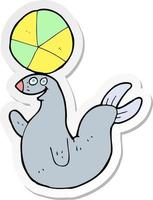 sticker van een cartoonzeehond balancerende bal vector