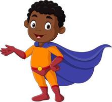 cartoon afrikaanse superheld jongen poseren vector