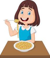 klein meisje dat spaghetti eet vector