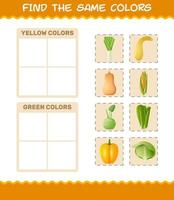 dezelfde kleuren groenten vinden. zoeken en matchen spel. educatief spel voor kleuters en peuters vector