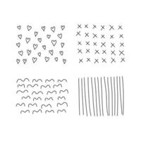 set van Krabbel abstracte doodle texturen geïsoleerd op een witte achtergrond. uit de vrije hand inktachtige strepen, harten, kruisen. vector