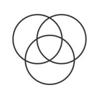cmyk of rgb kleur cirkels lineaire pictogram. Venn diagram. dunne lijn illustratie. overlappende cirkels. contour symbool. vector geïsoleerde overzichtstekening