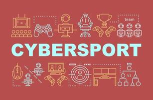 cybersport woord concepten banner. esports-toernooien organiseren. computerspelletjes competitie. presentatie, website. geïsoleerde belettering typografie idee met lineaire pictogrammen. vector overzicht illustratie