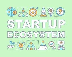 startup ecosysteem woord concepten banner. nieuwe bedrijfsondersteunende organisaties. subsidie programma. presentatie, website. geïsoleerde belettering typografie idee met lineaire pictogrammen. vector overzicht illustratie