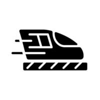 trein zwart glyph-pictogram. spoor weg. passagiers- en vrachtvervoer. openbaar vervoer. dynamische beweging. silhouet symbool op witte ruimte. solide pictogram. vector geïsoleerde illustratie