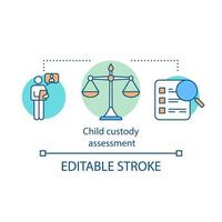 voogdij beoordeling concept icoon. kinderopvang evaluatie idee dunne lijn illustratie. adoptie proces. raadsman, schalen van rechtvaardigheid. casus. vector geïsoleerde overzichtstekening. bewerkbare streek