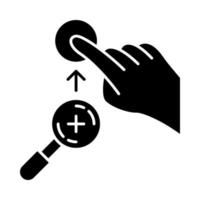 zoom in verticaal gebaar glyph-pictogram. touchscreen gebaren. menselijke hand en vingers. sensorische apparaten gebruiken. silhouet symbool. negatieve ruimte. vector geïsoleerde illustratie