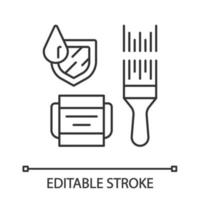 waterdichte verf lineaire pictogram. waterafstotende coating. waterdichtmakende muur, dakverf. afstotend materiaal. dunne lijn illustratie. contour symbool. vector geïsoleerde overzichtstekening. bewerkbare streek