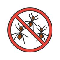 stop mieren teken kleur pictogram. insectenwerend middel. ongediertebestrijding. geïsoleerde vectorillustratie vector