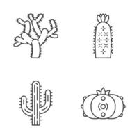 wilde cactussen lineaire pictogrammen instellen. Amerikaanse tropische planten. vetplanten. saguaro, peyote, egel, teddybeercactussen. dunne lijn contour symbolen. geïsoleerde vectoroverzichtsillustraties. bewerkbare streek vector