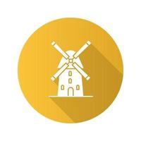 windmolen plat ontwerp lange schaduw glyph pictogram. landbouw. vector silhouet illustratie