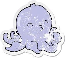 verontruste sticker van een cartoon-octopus vector