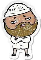 verontruste sticker van een cartoon bezorgde man met baard vector