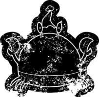 cartoon noodlijdende icoon van een krab met kerstmuts vector