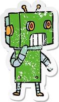 noodlijdende sticker van een tekenfilmrobot vector