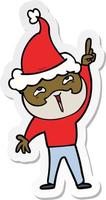 sticker cartoon van een gelukkige bebaarde man met een kerstmuts vector