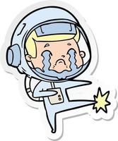 sticker van een cartoon huilende astronaut vector