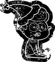 cartoon noodlijdende icoon van een starende man met een kerstmuts vector