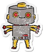 noodlijdende sticker van een tekenfilmrobot vector