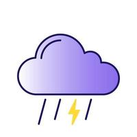 onweer kleur pictogram. onweersbuien. stormachtig. regen met bliksem. regenachtig weer. regen, wolk en bliksemschicht. weervoorspelling. geïsoleerde vectorillustratie vector