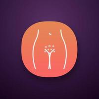 genitale uitslag app icoon. ui ux-interface. vaginale jeuk. geslachtsziekte symptoom. gynaecologische infectie. genitale dermatitis, zweren. bikinizone droge, gevoelige huid. vector geïsoleerde illustratie