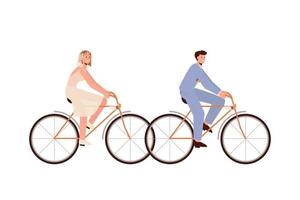 een getrouwd stel rijdt op de fietsen. vector illustratie