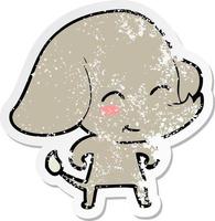 verontruste sticker van een schattige cartoonolifant vector