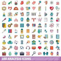 100 analyse iconen set, cartoon stijl vector