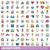 100 baby iconen set, cartoon stijl vector