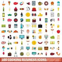 100 koken business iconen set, vlakke stijl vector